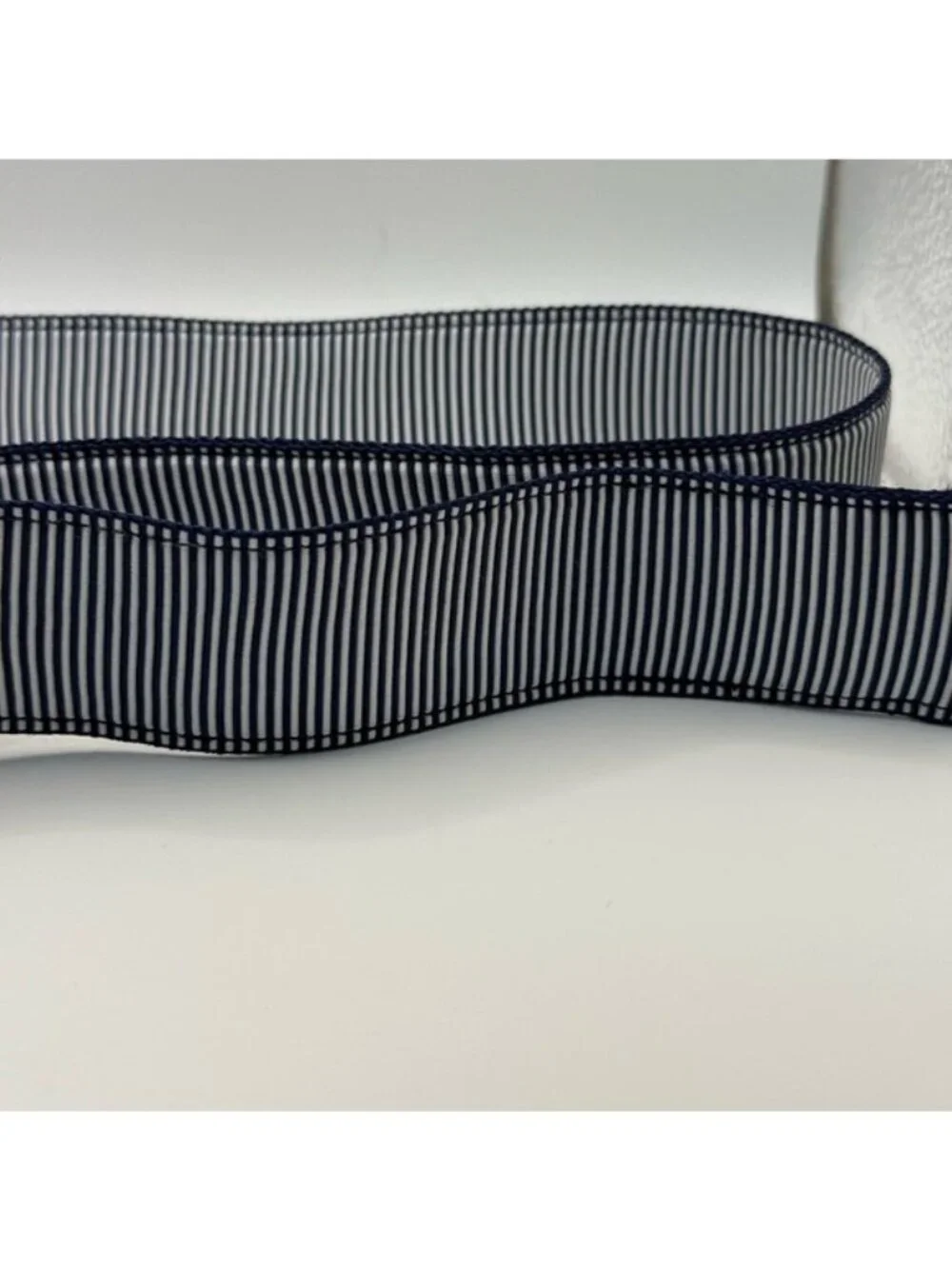 J. Crew Navy White Striped Grosgrain Ribbon D-Ring Belt Preppy Small Medium - Picture 3 of 9